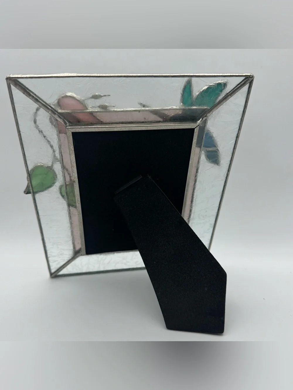 Handmade Stained Glass Hummingbird Photo Frame 3.5x5 Floral Art Glass Desk Frame